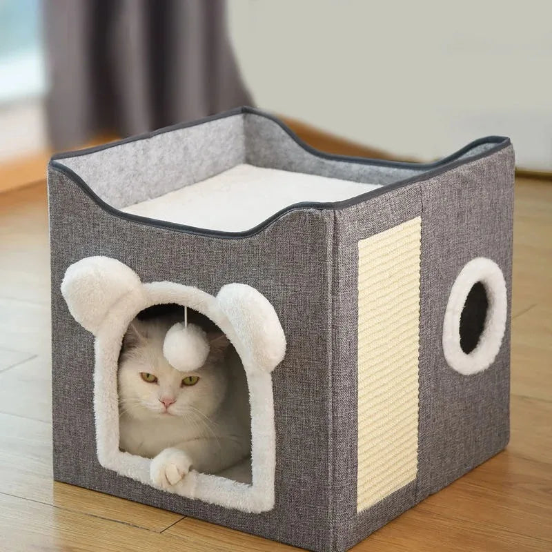 Warm Plush Pet House Bed for Cats and Small Dogs