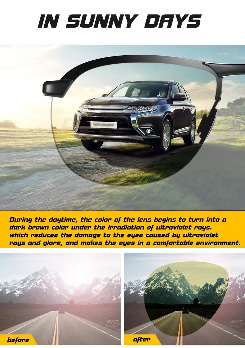 Rimless Photochromic Polarized UV400 Aluminum Driving Sunglasses for Men Women