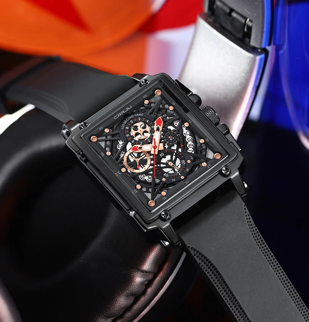 Men's Sports Chronograph Wrist Watch For Men Army Silicone strap Square Quartz Stop Watch Clock Man Relogios Masculino