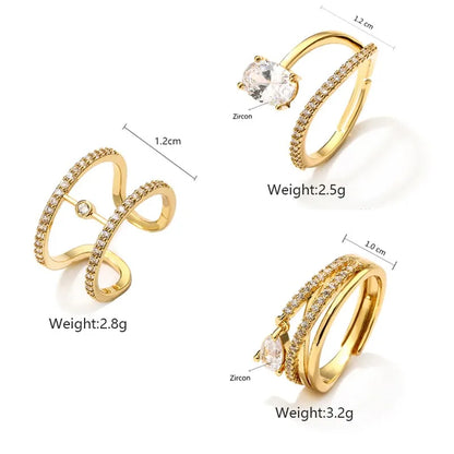 Personality Geometric Cubic Zirconia Open Rings for Women Multilayer Winding Adjustable Ring