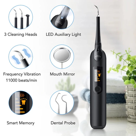 Electric Ultrasonic Dental Cleaner Teeth Plaque Calculus Tobacco Stains Tartar Remover Teeth Whitening Cleaning Kit Oral Care