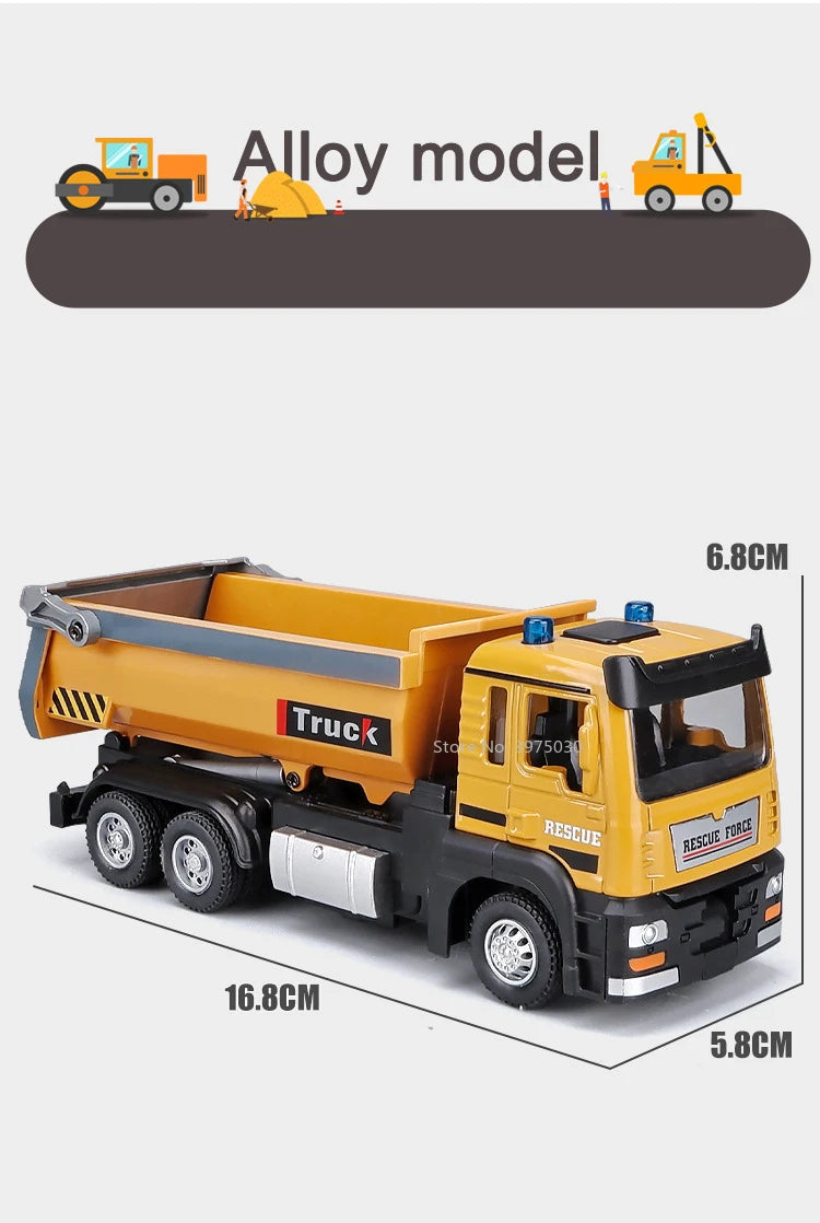 1/50 Scale Tipper Truck Alloy Diecast Toy Model Dump Engineering Transport Truck Sound Light Pull Back Collection Gifts