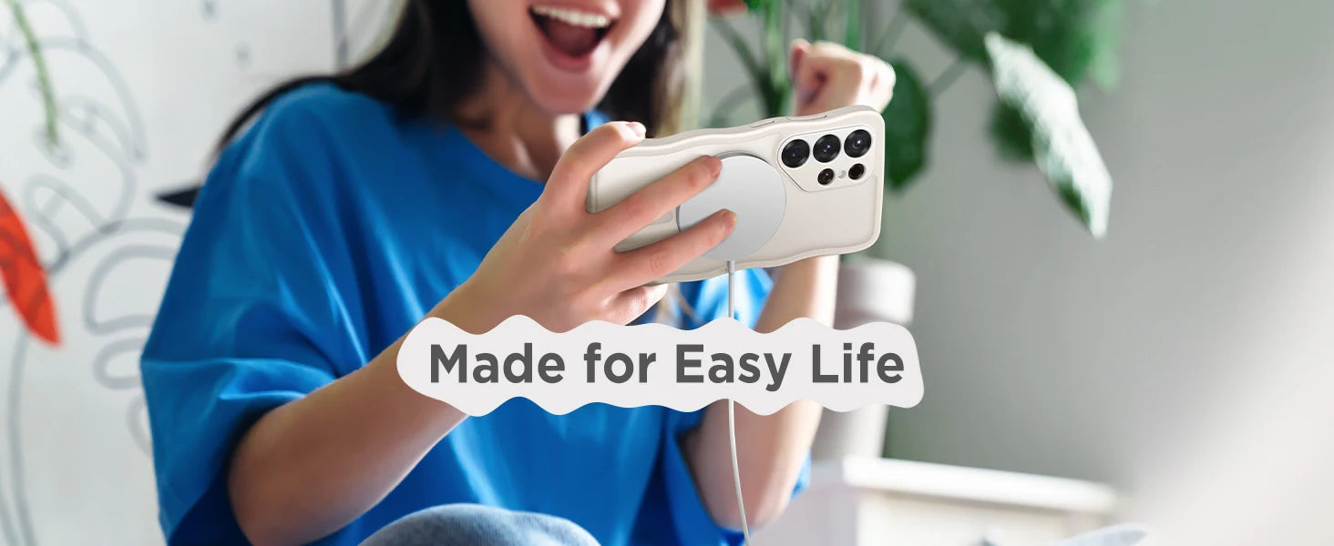Cute Wave Frame Curly Design for Samsung Galaxy S25 Ultra Case with Strong  MagSafe Camera Protection Matte Phone Case