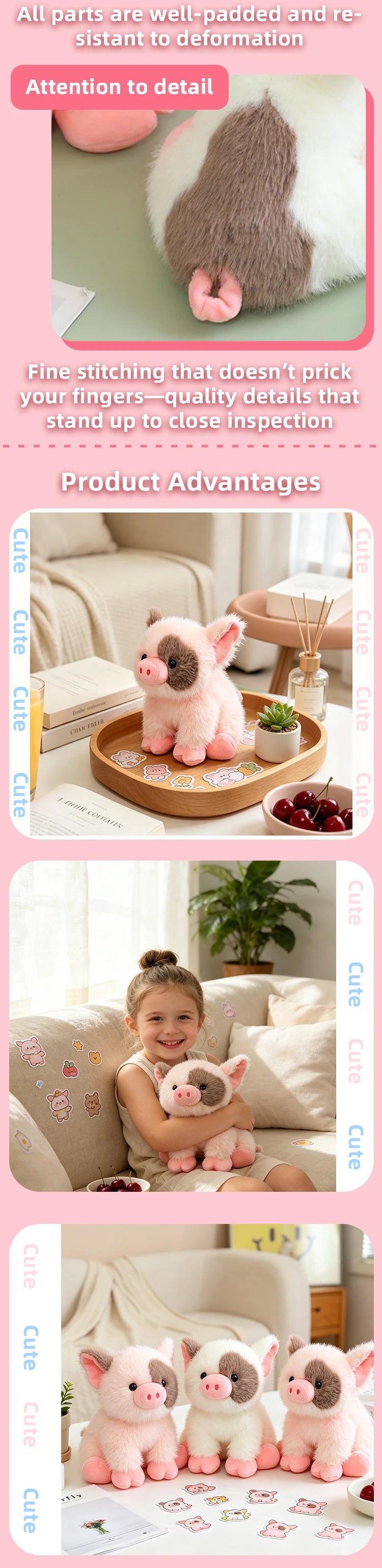 20CM Cute Pink White Pig Plush Toy Doll Soft Stuffed Animal Piggy Fluffy  Sleeping Pillow Birthday Gift Kids Girl Boy Room Decor