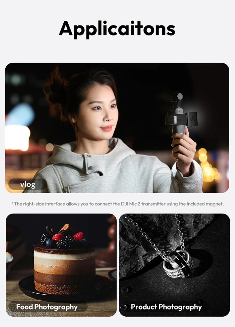 Magnetic Mini LED Video Light for DJI Osmo Pocket 3 – Waterproof Vlogging & Live Streaming Light, 500mAh Rechargeable