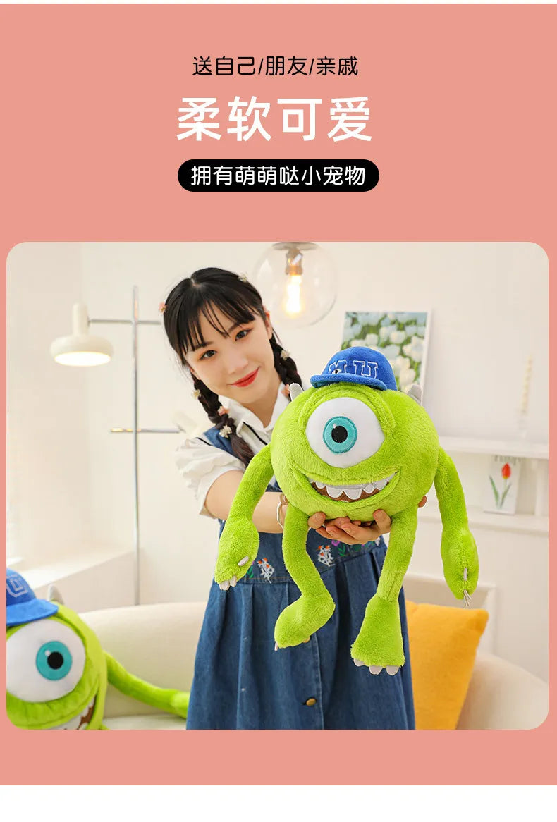 Kawaii Mike Plush Toy Big Eye Monster with Hat Cute Stuffed Doll for Kids Birthday Xmas Gift Soft Pillow Toy for Boys and Girls