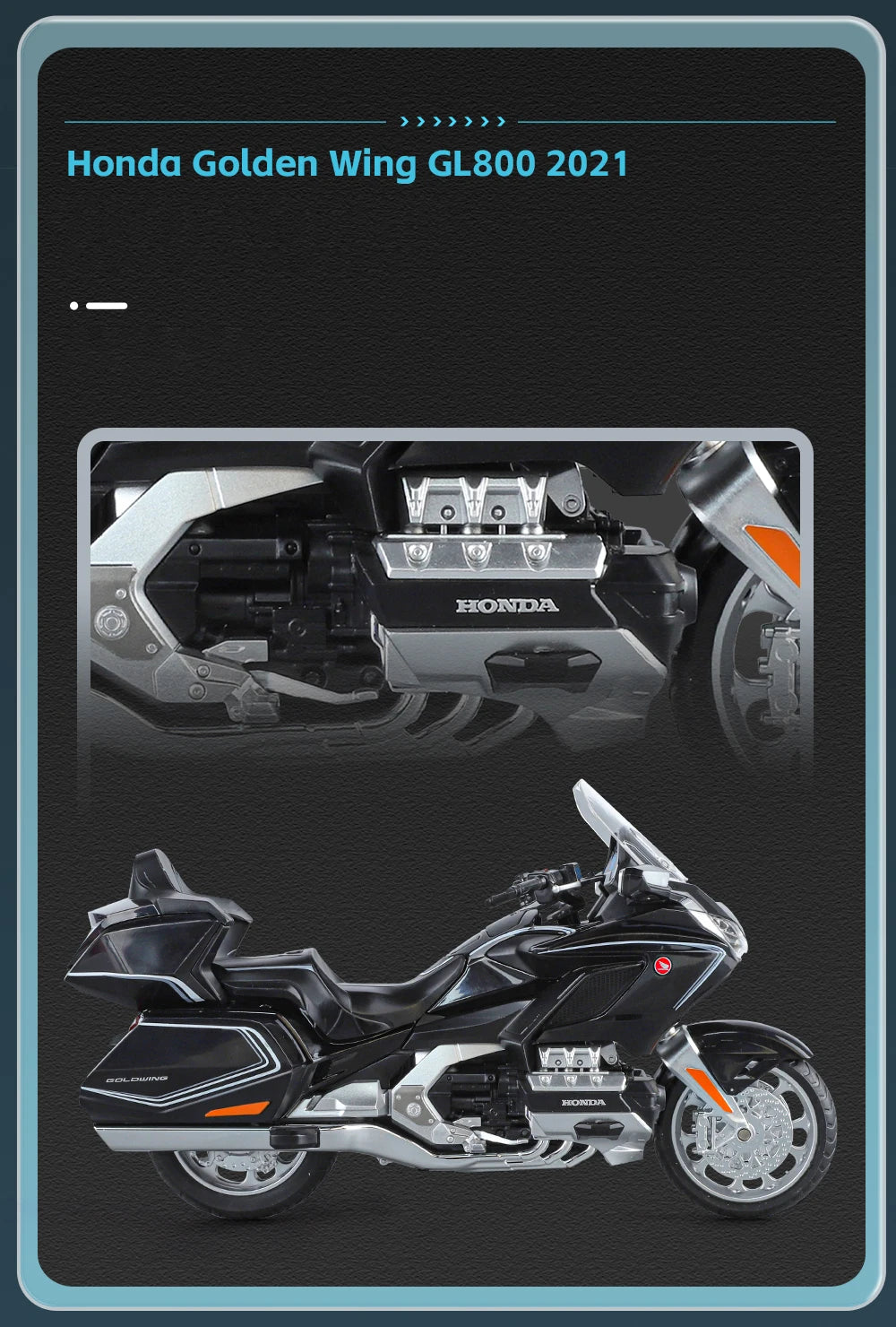 Diecast Honda Gold Wing GL1800 2021 Touring Motorcycle Model 1 to 11 Scale