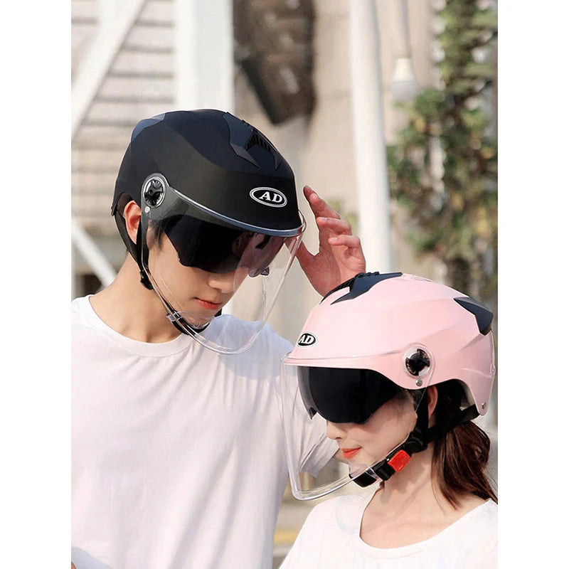 LED Motorcycle Half Helmet with Dual Visor Rechargeable Light