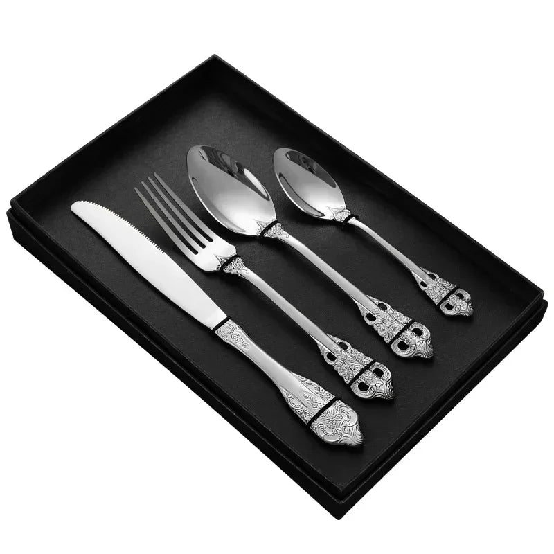 Luxury Spoon and Fork Set Stainless Steel Gold Cutlery Set Food Grade Upscale Royal Tableware European Steak Knife Kitchen Items
