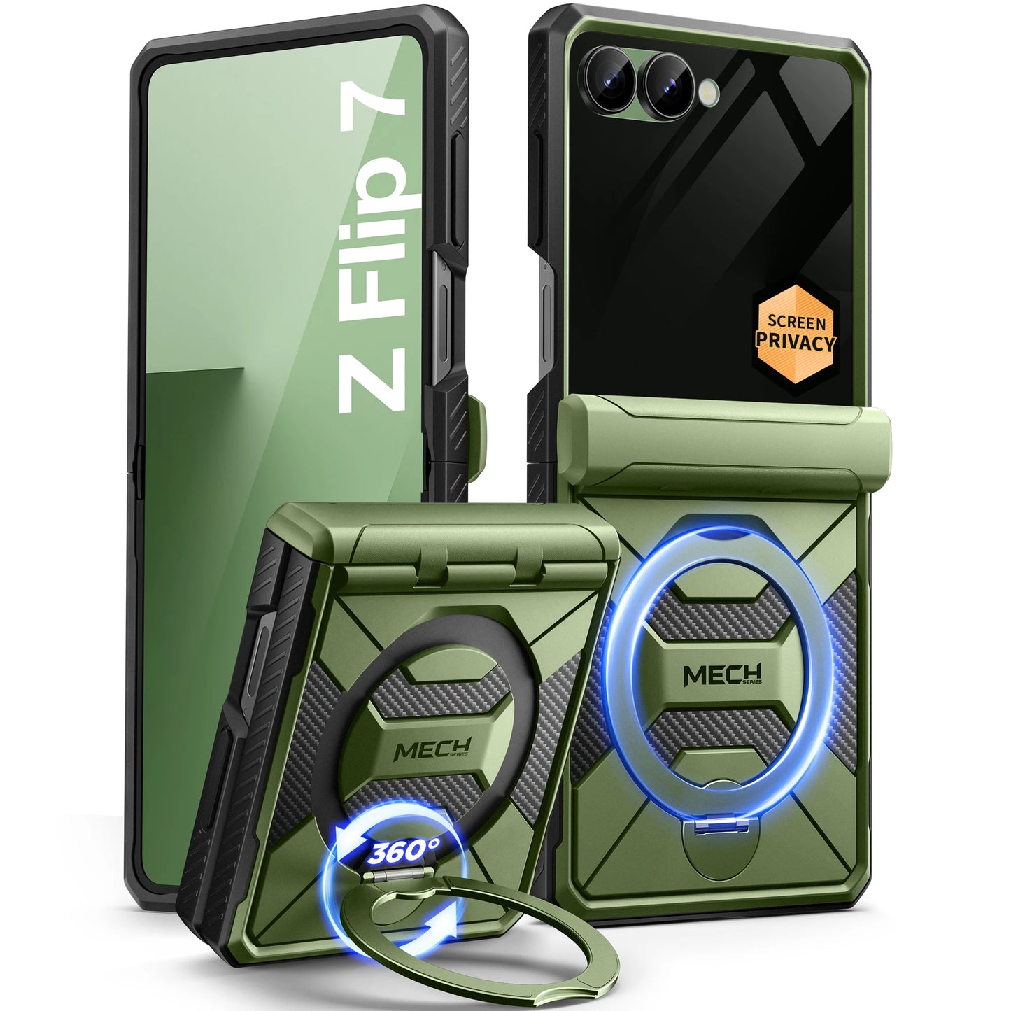For Samsung Galaxy Z Flip 7 Case with 360° Spin  Ring Stand Built-in Privacy Screen Protector Full-Body Shockproof Cover