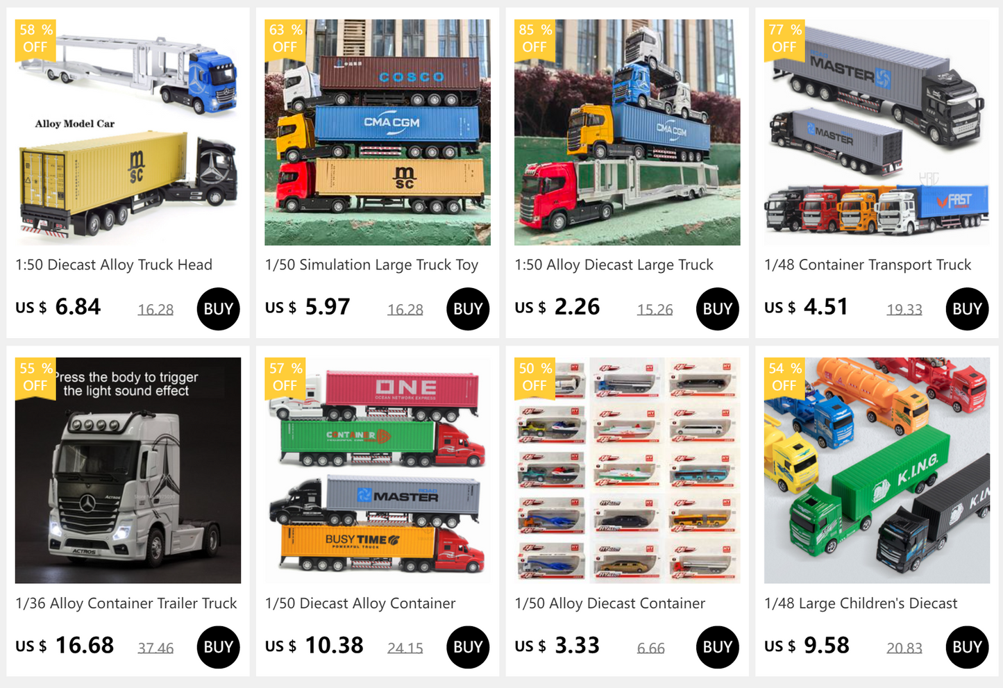 1/50 Simulation Large Truck Toy Car Model Alloy Diecast Transport Container Vehicle Car For Boy Gifts with Sound Light Pull Back