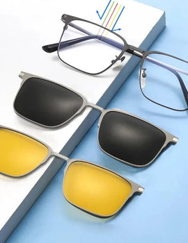 3 in 1 Magnet Clip On Sunglasses for Women Polarized Night Vision Anti Blue Light Glasses