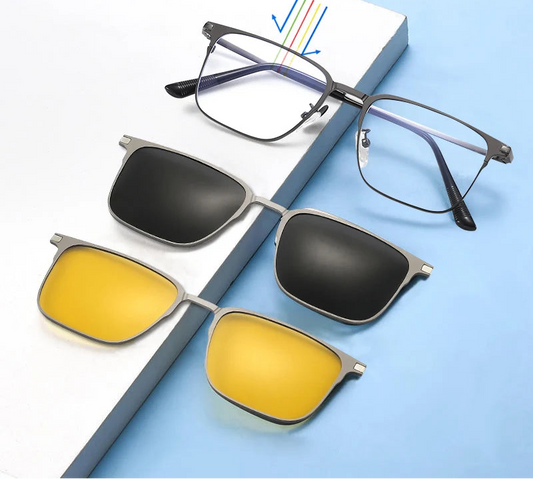 3 In 1 Magnetic Clip On Polarized Sunglasses UV400 Anti Blue Light Night Vision Glasses for Men Women