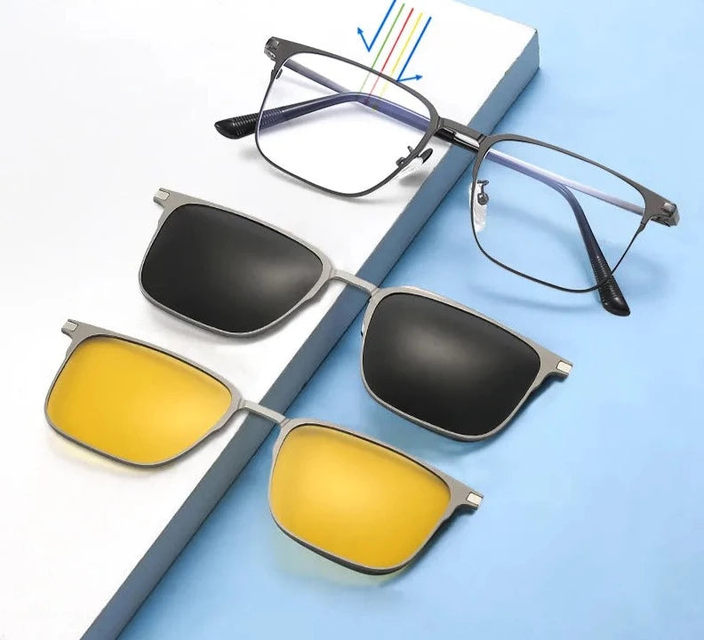 3 in 1 Magnet Clip On Sunglasses for Women Polarized Night Vision Anti Blue Light Glasses