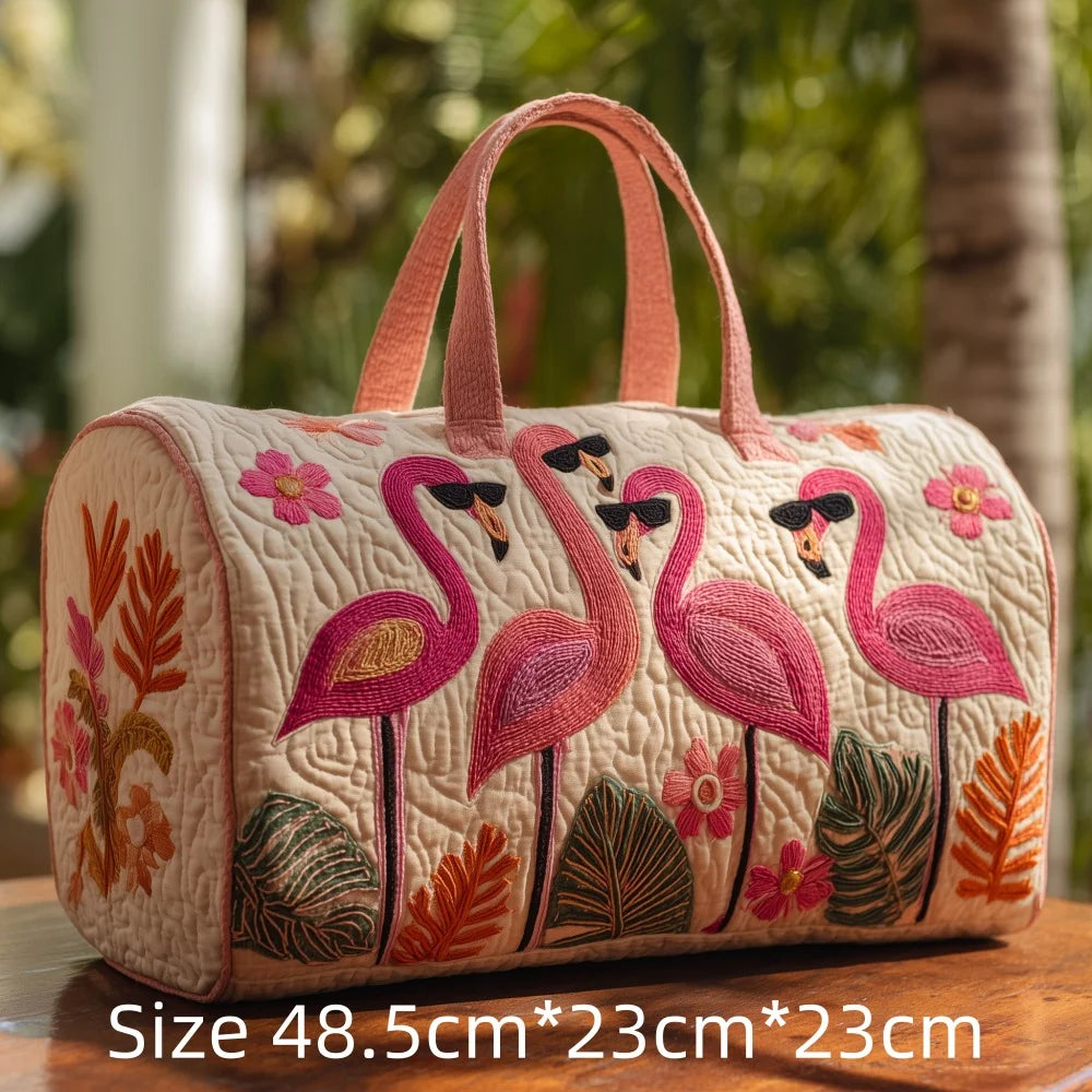 Hot Sale 3D Quilted Flamingo Bag Women Weekender Bag Tropical Palm Leaves Travel Tote Overnight Beach Vacation Carry On Bags