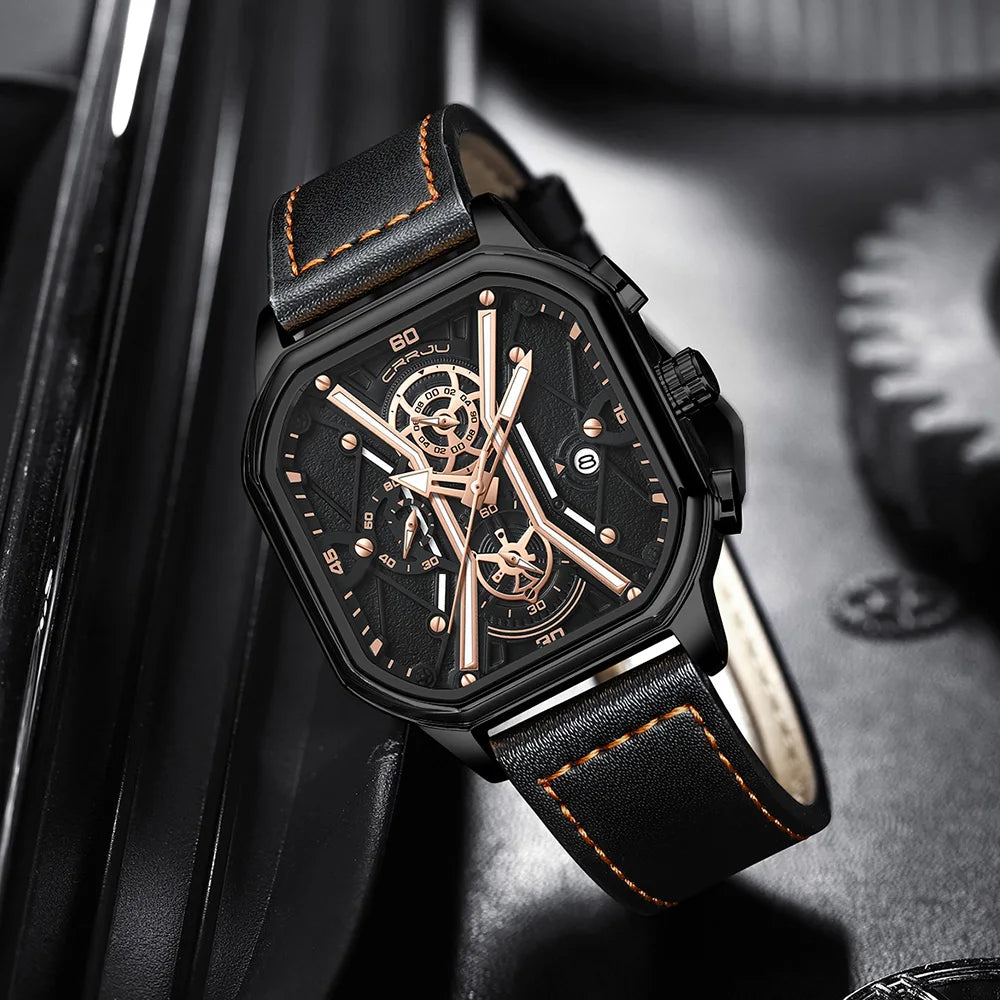 Mens Watches Top Luxury Brand Waterproof Sport Wrist Watch Chronograph Quartz Military Genuine Leather Relogio Masculino