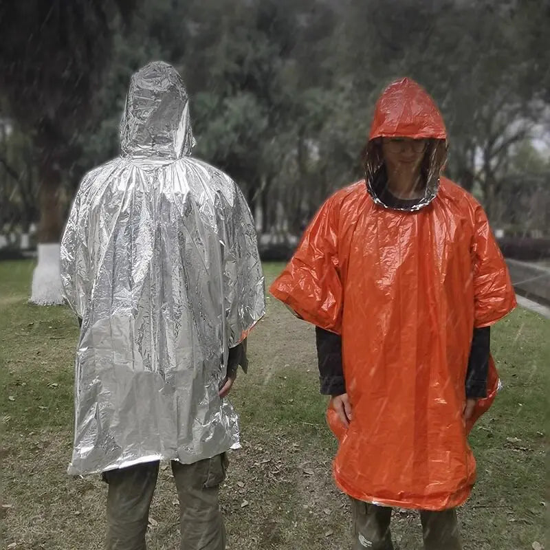 2 Pack Emergency Thermal Rain Ponchos with Hood for Hiking and Camping