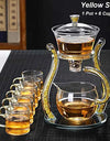 Glass Automatic Lazy Tea Set  Crystal Glass Teapot Set Rotating Cover Kung Fu Heat-Resistant Teapot 6 Cups