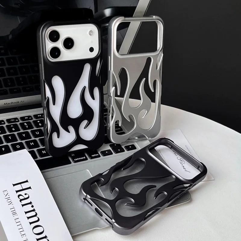 For iPhone 17 Pro Max Cases for iPhone 17 Pro Cover Plating Hollow Flame Pattern Silicone Shockproof Phone Case for iPhone17 Air