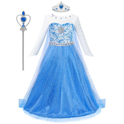 2-10Y Elsa Dress for Girl Disney Elsa Costume Snow Queen Dress for Cosplay Birthday Christmas Party Children Kids Frozen Costume