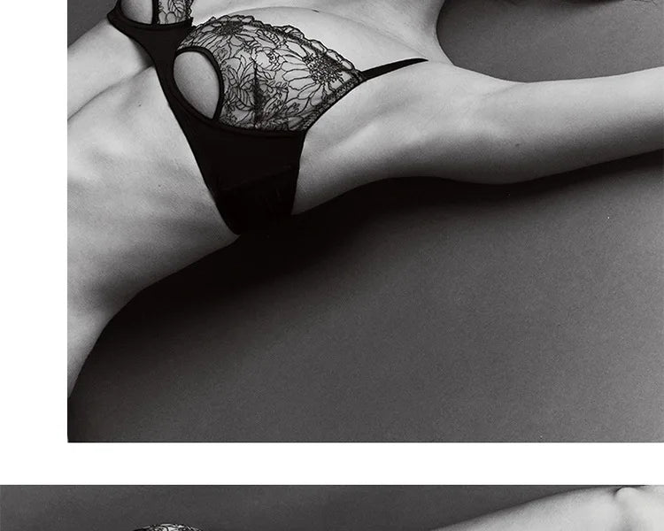 Womens French Lace Underwire Push Up Bra and Brief Set