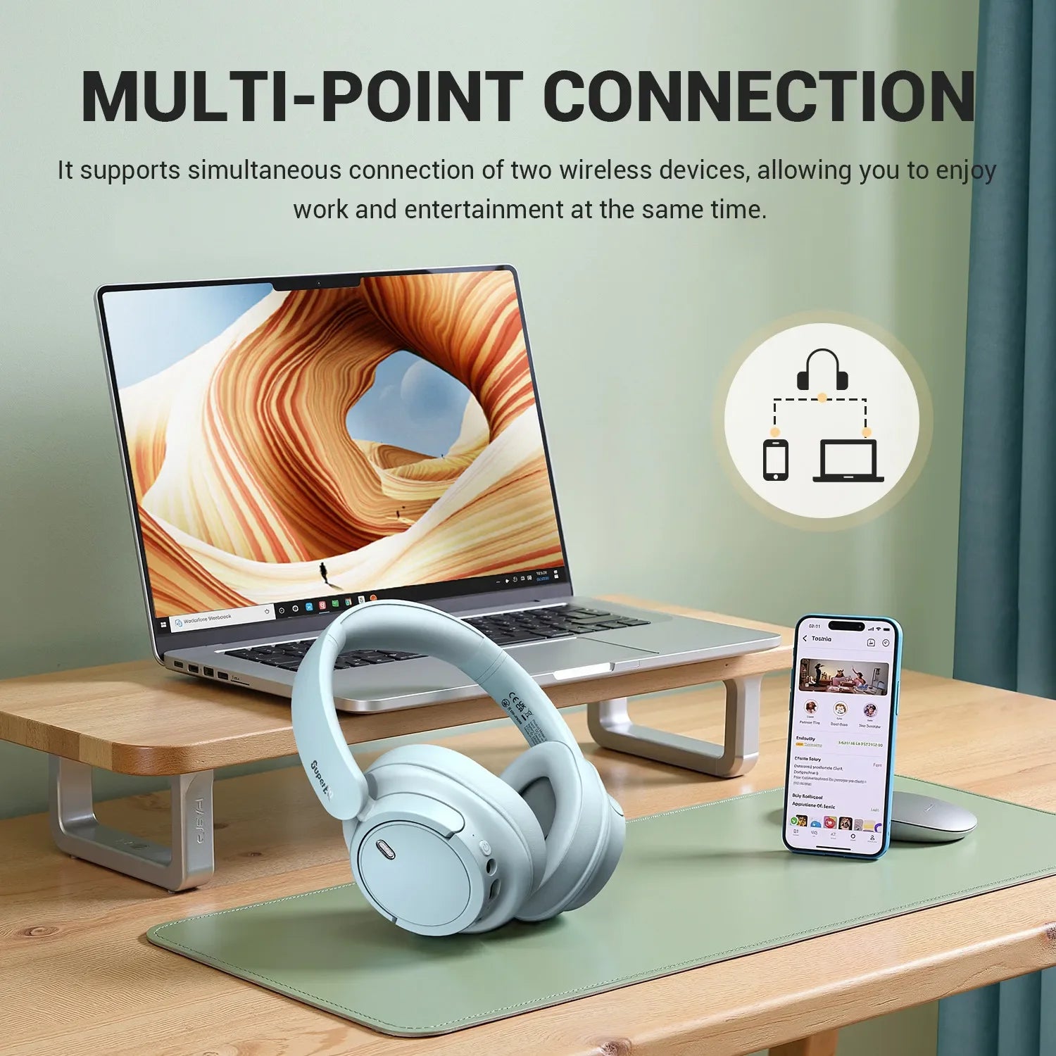 SuperEQ V16 Wireless Bluetooth 5.3 Headphones Hi-Res Audio Over Ear Wireless Headset With Low Latency 90Hrs APP Support