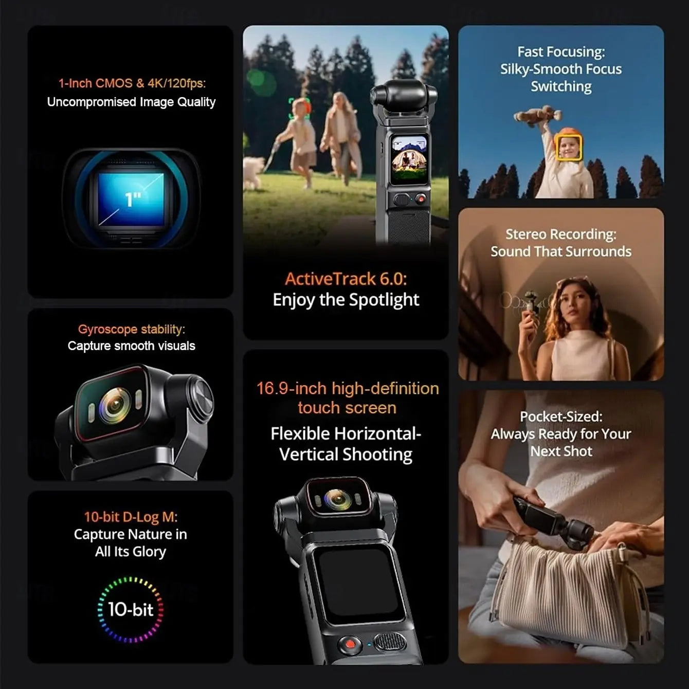 4K Pocket Action Camera Touch Screen Stabilization Sport BodyCam Portable Small Video Recorder Digital Vlog Camera for YouTube