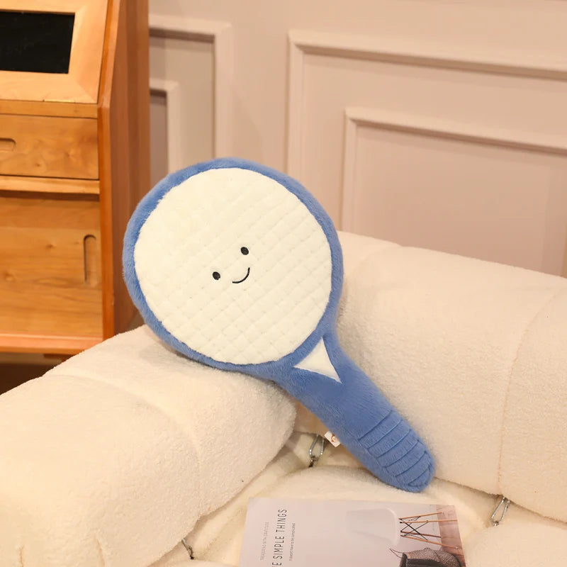 Tennis Racket and Ball Plush Soft Sports Pillow