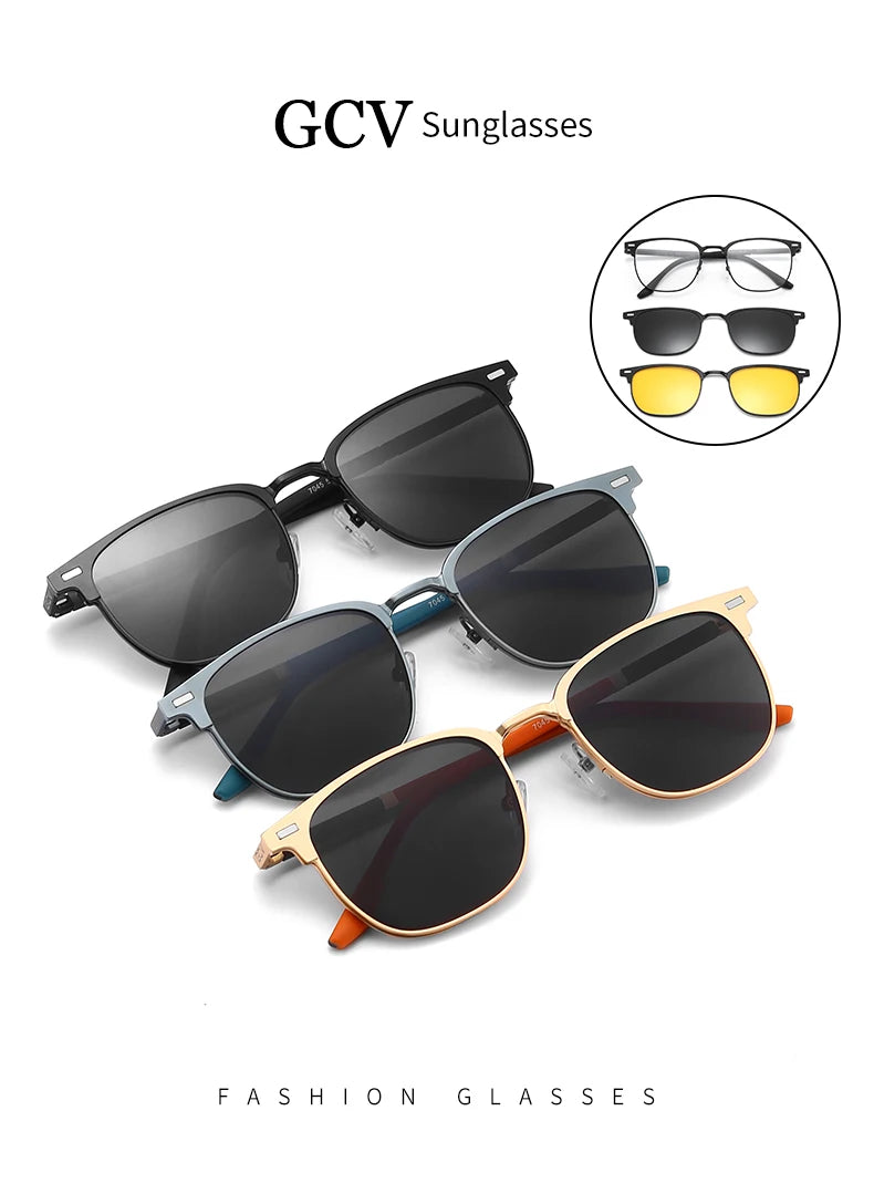 3 in 1 Magnetic Rectangle Polarized UV400 Business Sunglasses for Men Women Optical Eyewear Set