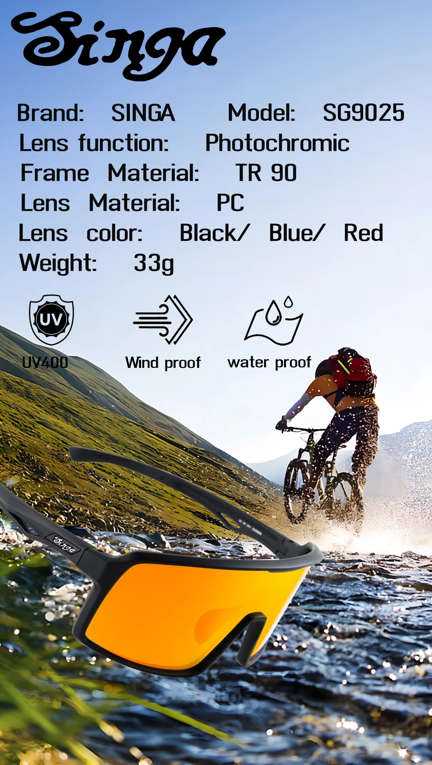 Photochromic Cycling Sunglasses UV400 Sports Bike Eyewear