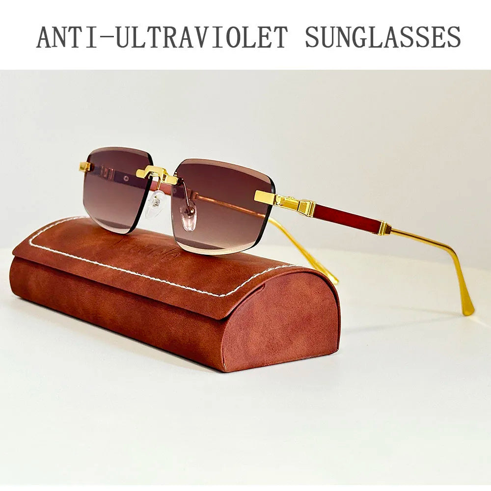 Rimless Wooden Sunglasses With UV400 Protection
