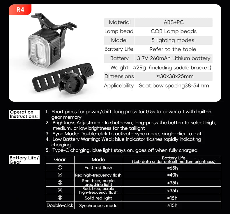 Smart Brake Sensing Bike Taillight IPX6 Waterproof Type-C Synchronized Bicycle Rear Light MTB Road Cycling Tail Light
