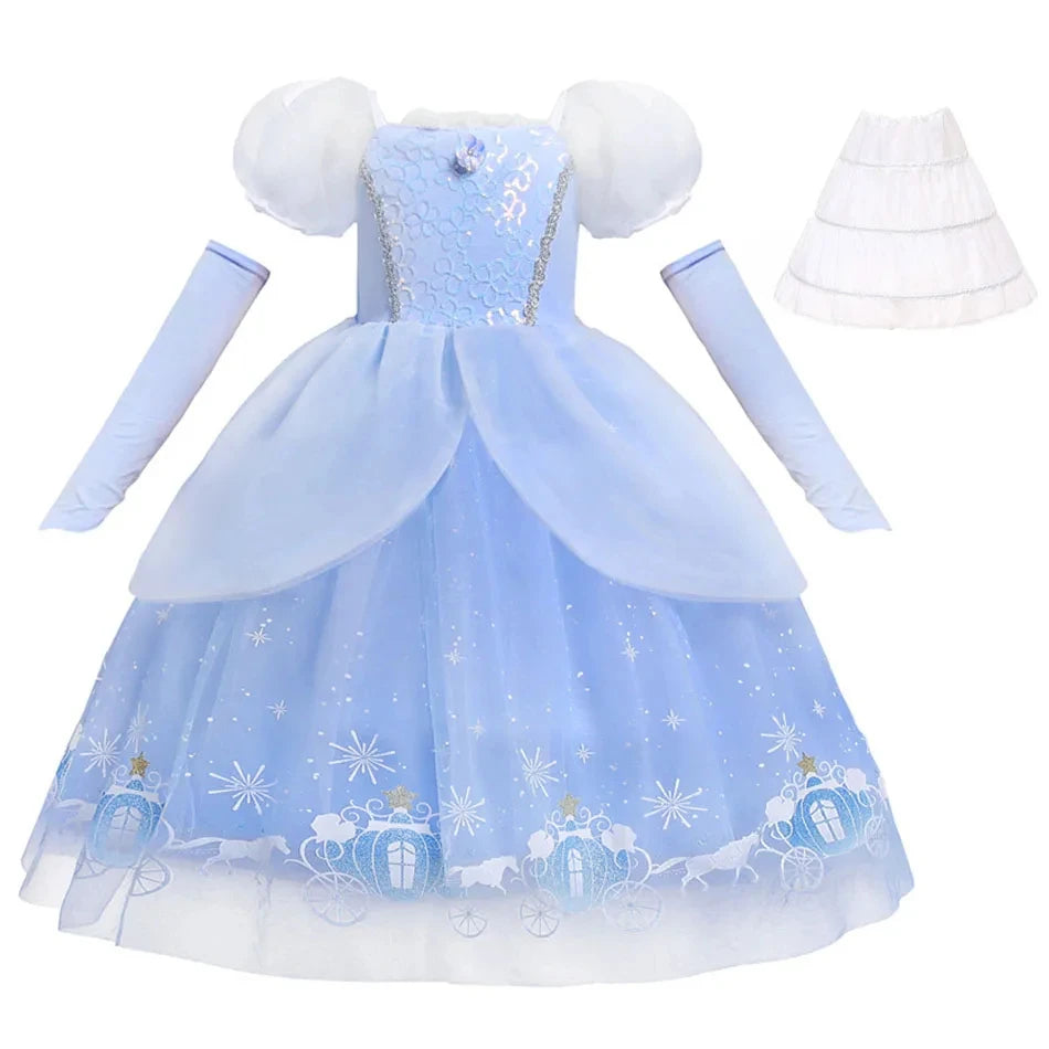 Cinderella Princess Cosplay Dress for Girl Kids Ball Gown Sequin Carnival TUTU Puff Mesh Clothing for Birthday Gift Summer Dress