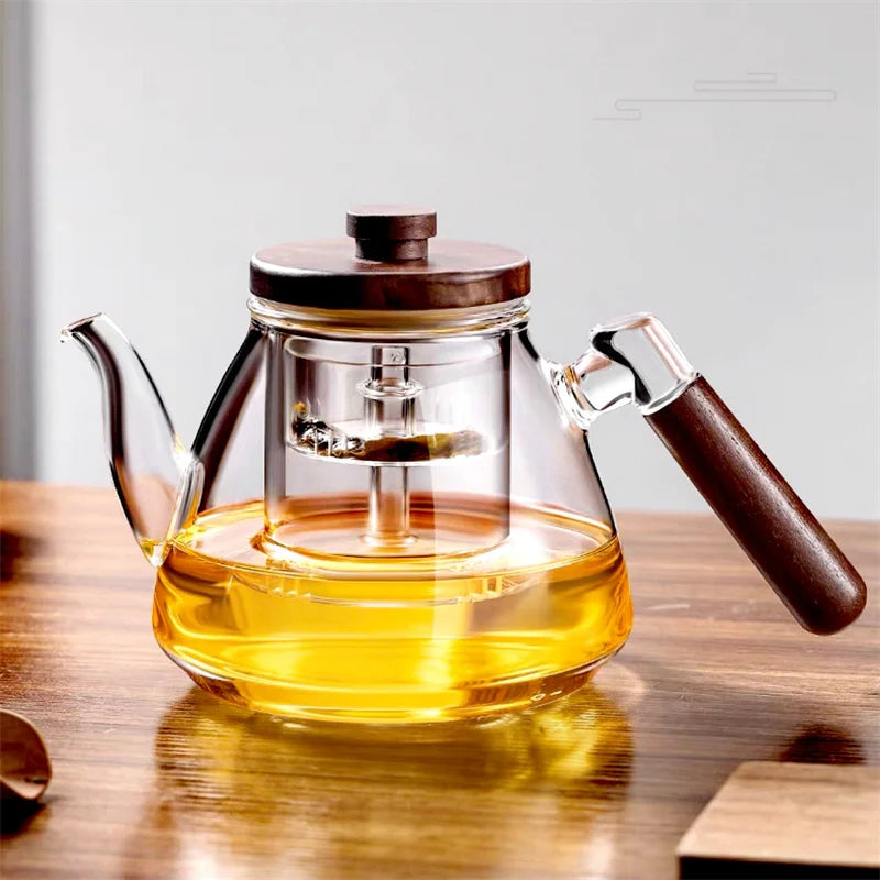 High Borosilicate Glass Teapot with Walnut Handle and Infuser