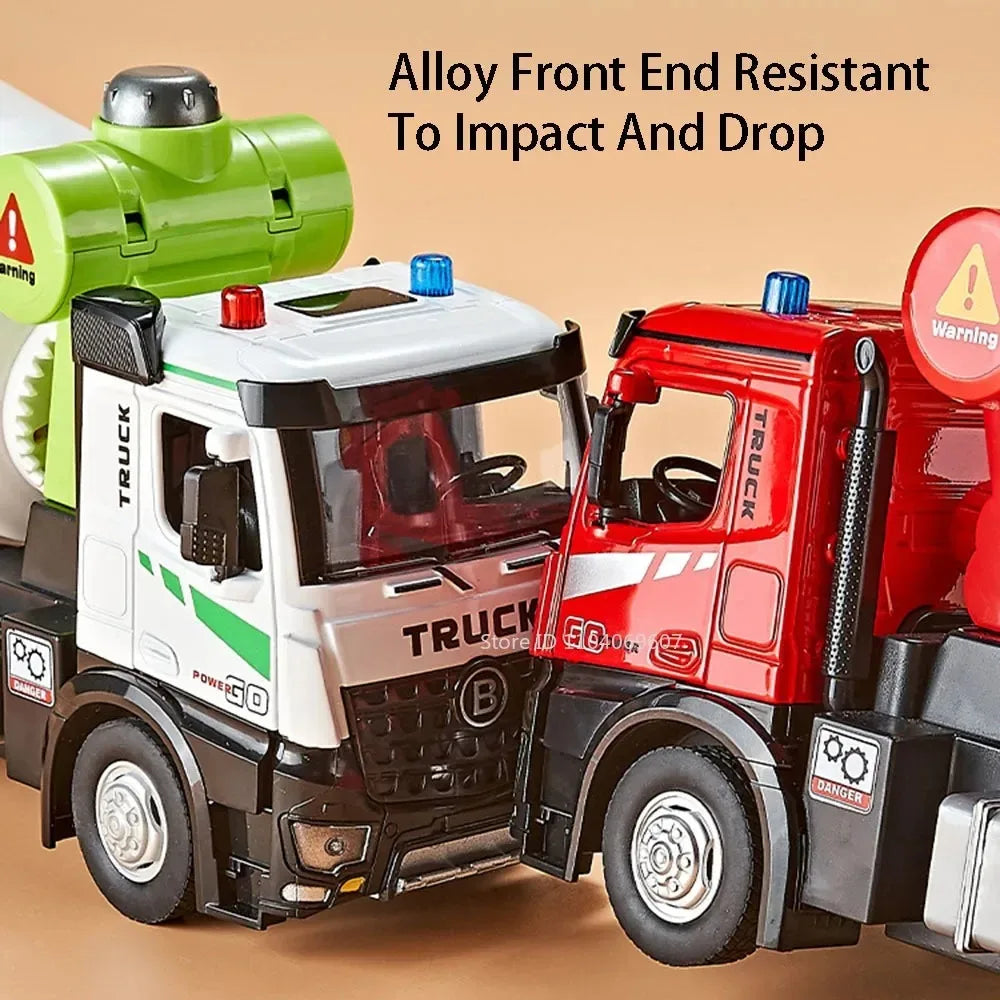 1:24 Pneumatic Garbage Car Electric Mixer Truck Toy Model Alloy Diecast Sound Light Engineering Vehicle Desktop Ornaments