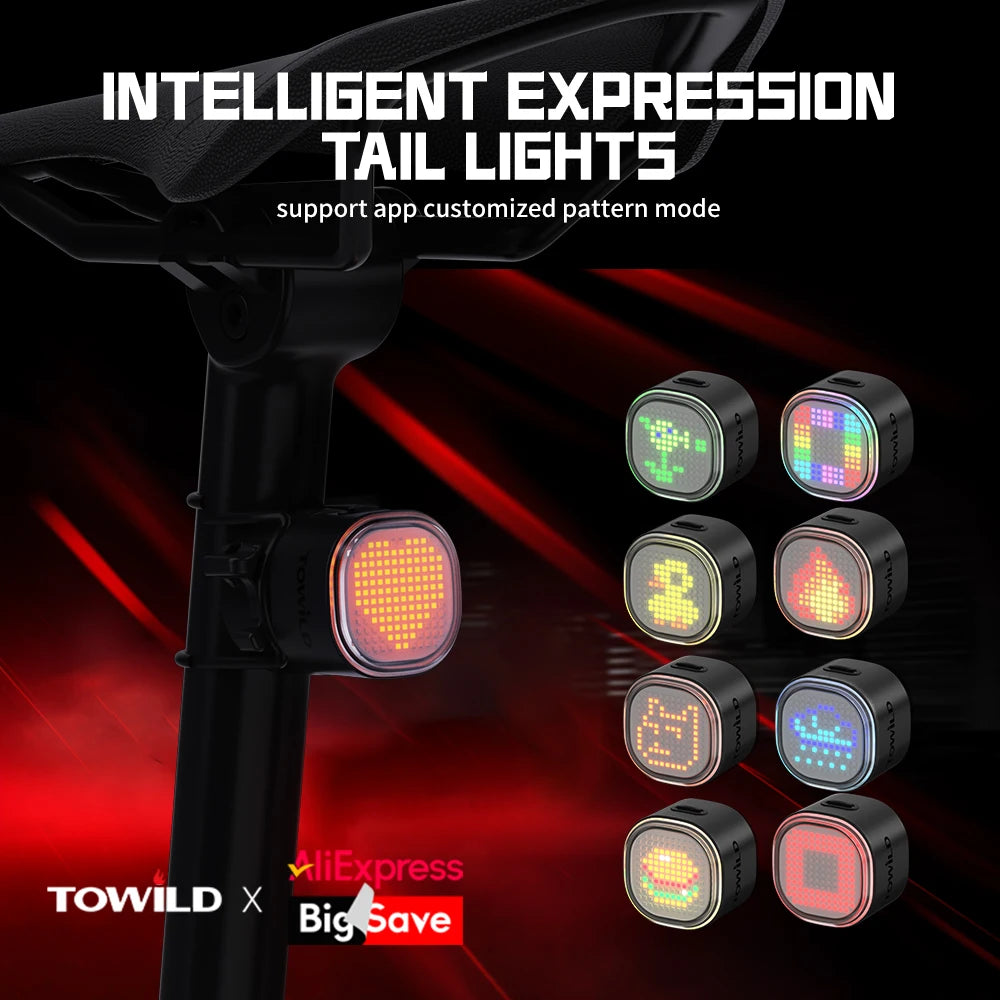 Intelligent Expression Taillight 140 Led Braking Sensor Bluetooth Bike Rear Light Customizable Bicycle Taillights