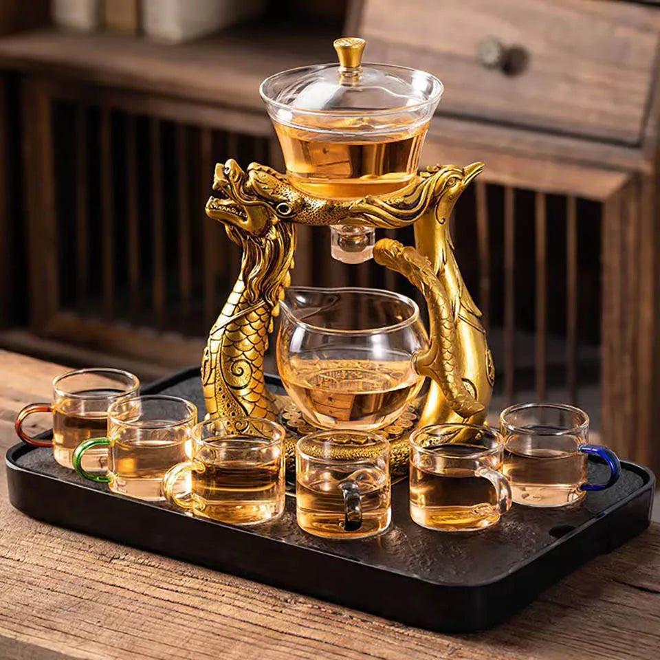 Dragon Glass Teapot  Diversion Rotating Cover Bowl Water Tea Cup Purer Oolong Drinkware Tea