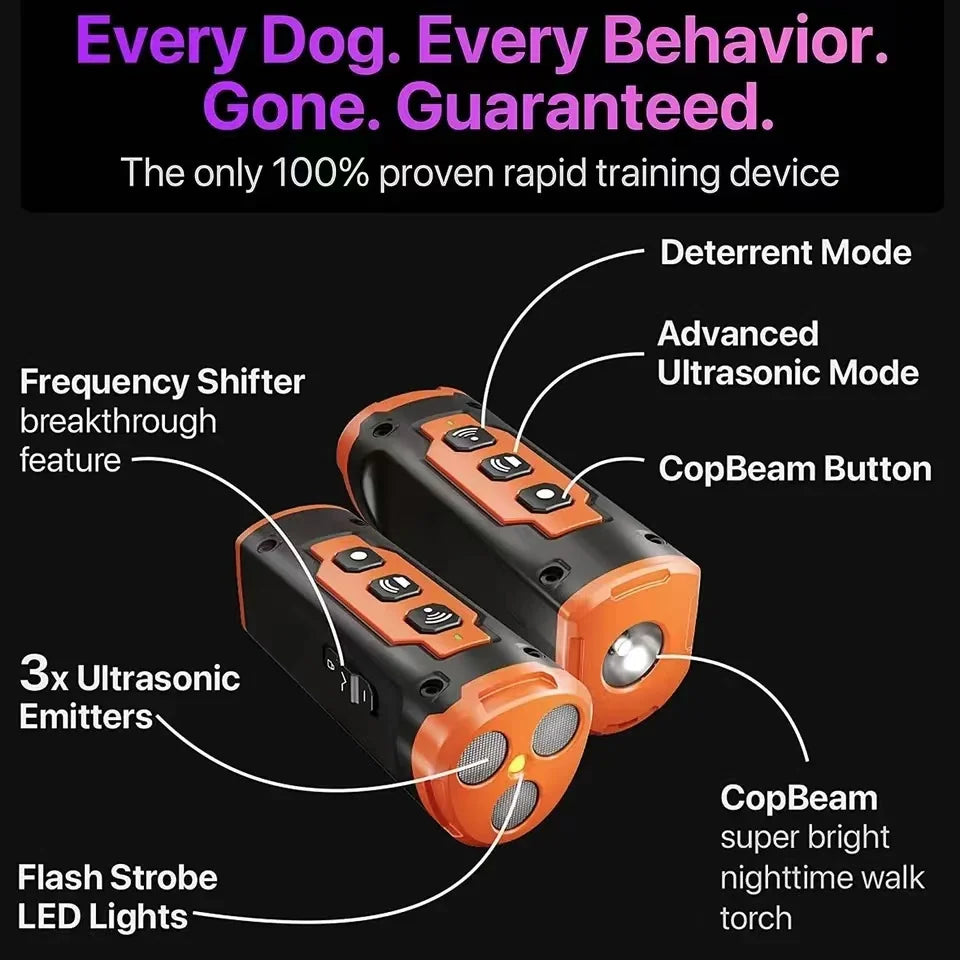 Pet Dog Repeller Ultrasonic Dog Training Device Rechargeable Anti Dog Bark Stop Barking Deterrent Device With LED Flashlight