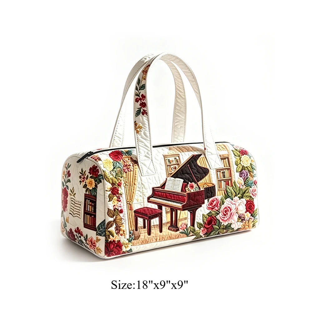 Quilted Duffel Bag Weekender Bag Cute Cat Tropical Floral Print Carry On Luggage Lightweight Bags for Beach Vacation Party Sport