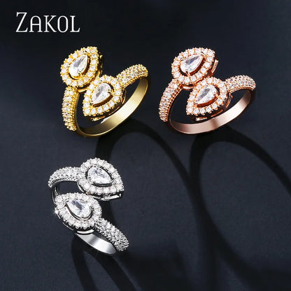 Multicolored Water Drop CZ Zirconia Adjustable Open Rings