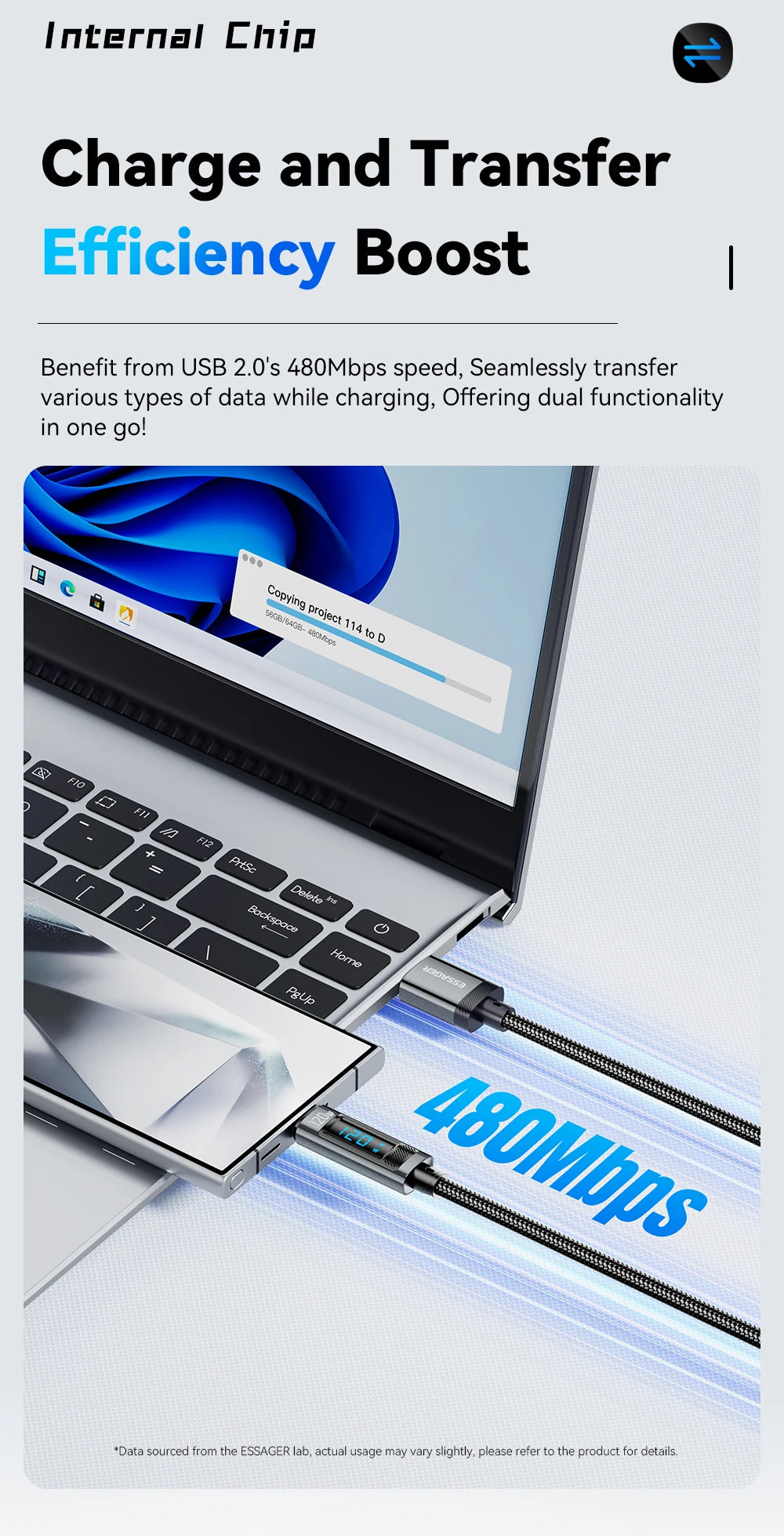 120W USB Type-C to Type-C Fast Charging Cable with LED Display