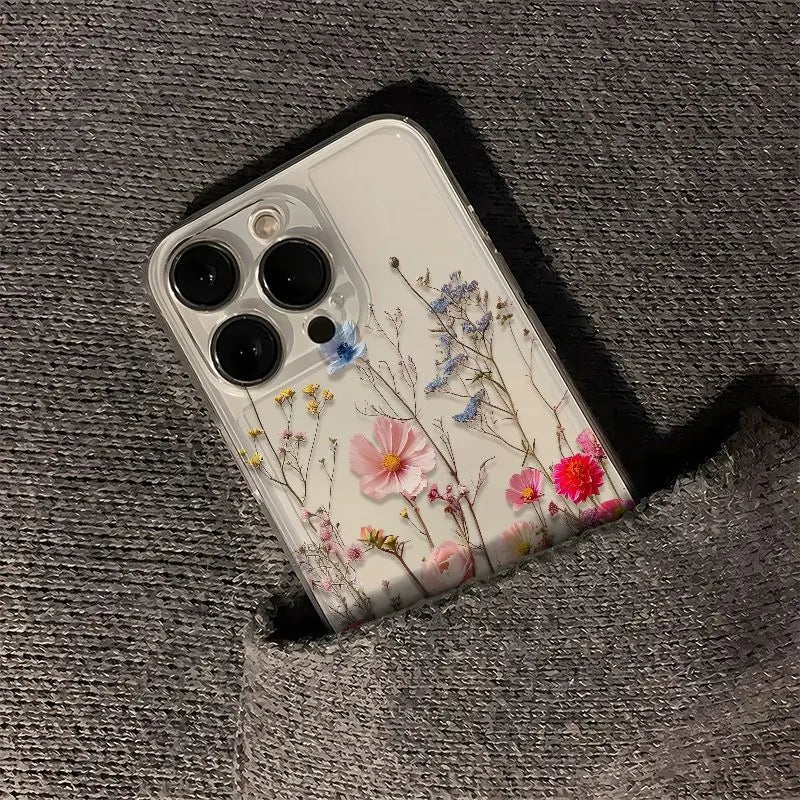 Transparent Flower Floral Phone Case For iPhone 16 15 13 14 12 11 Pro Max 15 16 Plus  XR Max 12 13 Mini Clear Soft Funda Cover