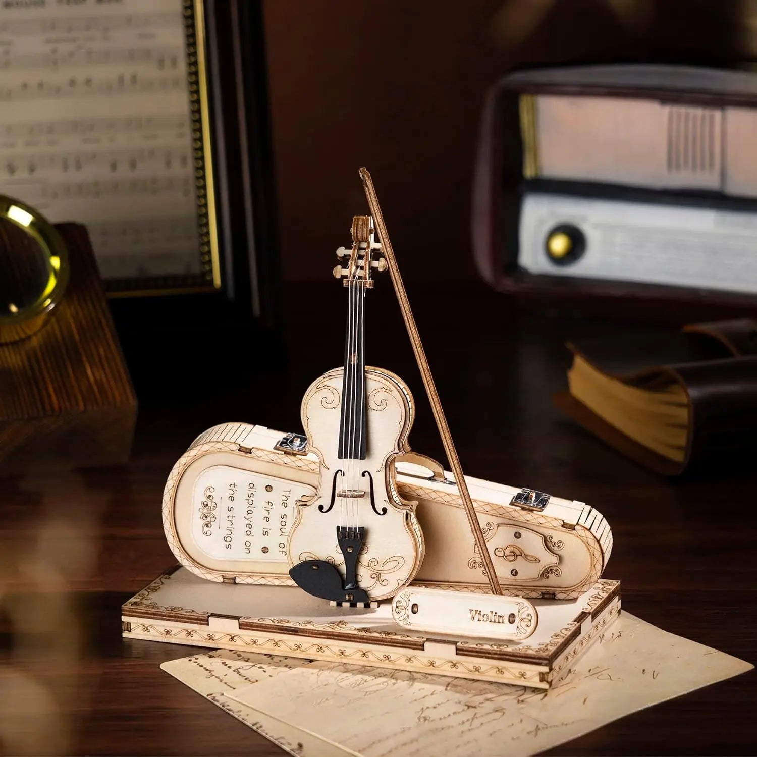 3D Wooden Puzzle Violin Capriccio Model  DIY Gifts Easy Assembly Kits Musical Building