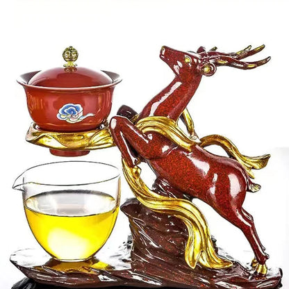 Deer Ceramics Teapot Creative Handmade Chinese Teapot Water Diversion Rotating Suction Kung Fu Tea Drinking