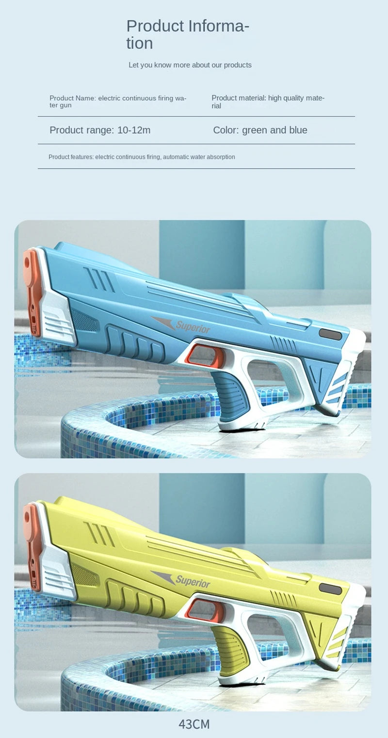Full Automatic Electric Water Gun 43cm Portable Rechargeable Water Blaster for Outdoor Activities