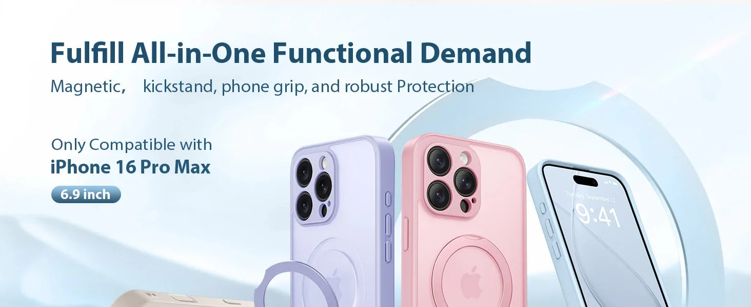 Luxury Magsafe Matte Phone Case For iPhone 16 Pro Max with  Rotatable Ring Stand Camera Lens Protection Shockproof Case