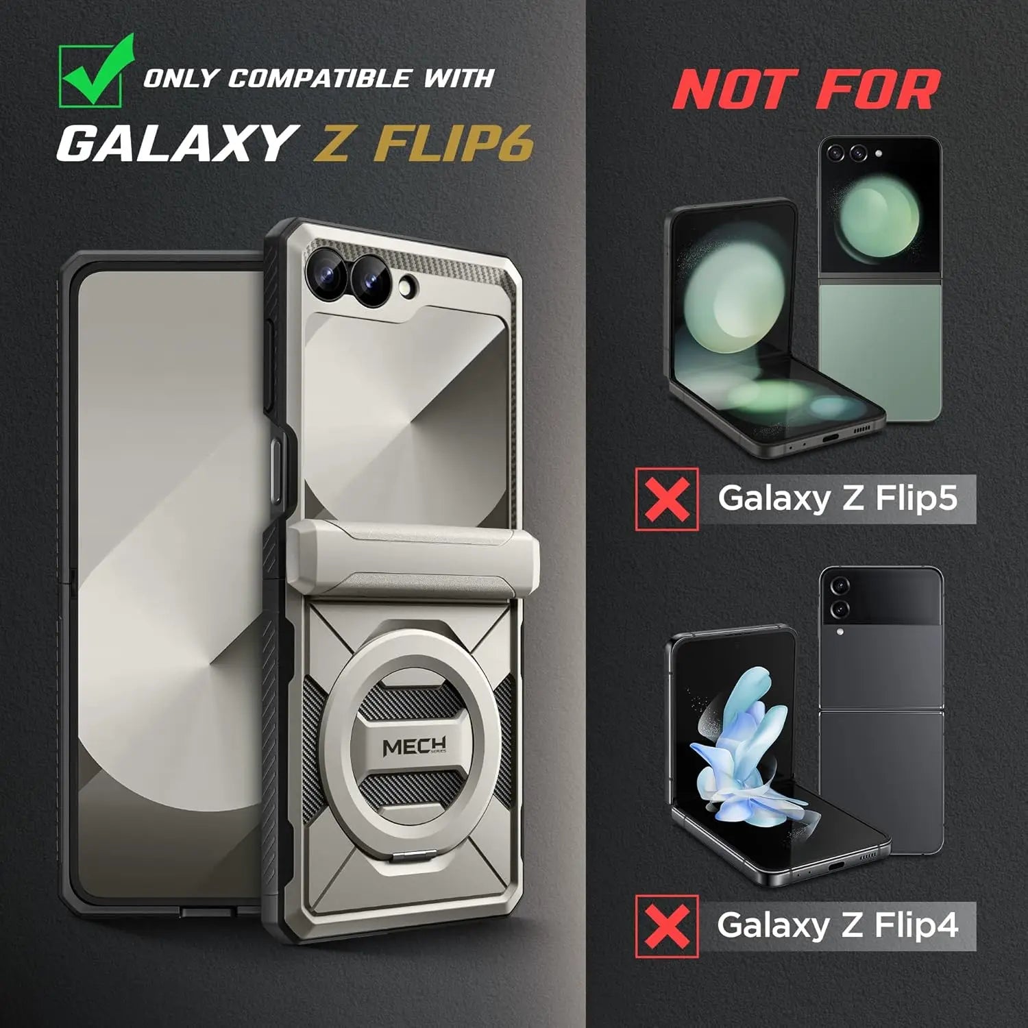 Stand for Z Flip 6 Case with Ring Kickstand Hinge Protection Screen Protector Full Body Protection Magsafe Phone Case