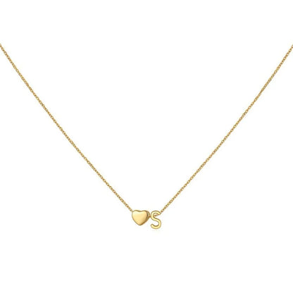 8mm Heart Shaped Initial Letter Pendant Necklace For Women Men Gold Plated Couple Necklace 45 cm