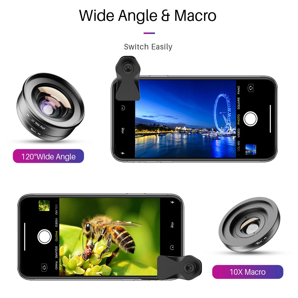 2 in 1 120 Degree Wide Angle and 10X Macro Phone Camera Lens Kit