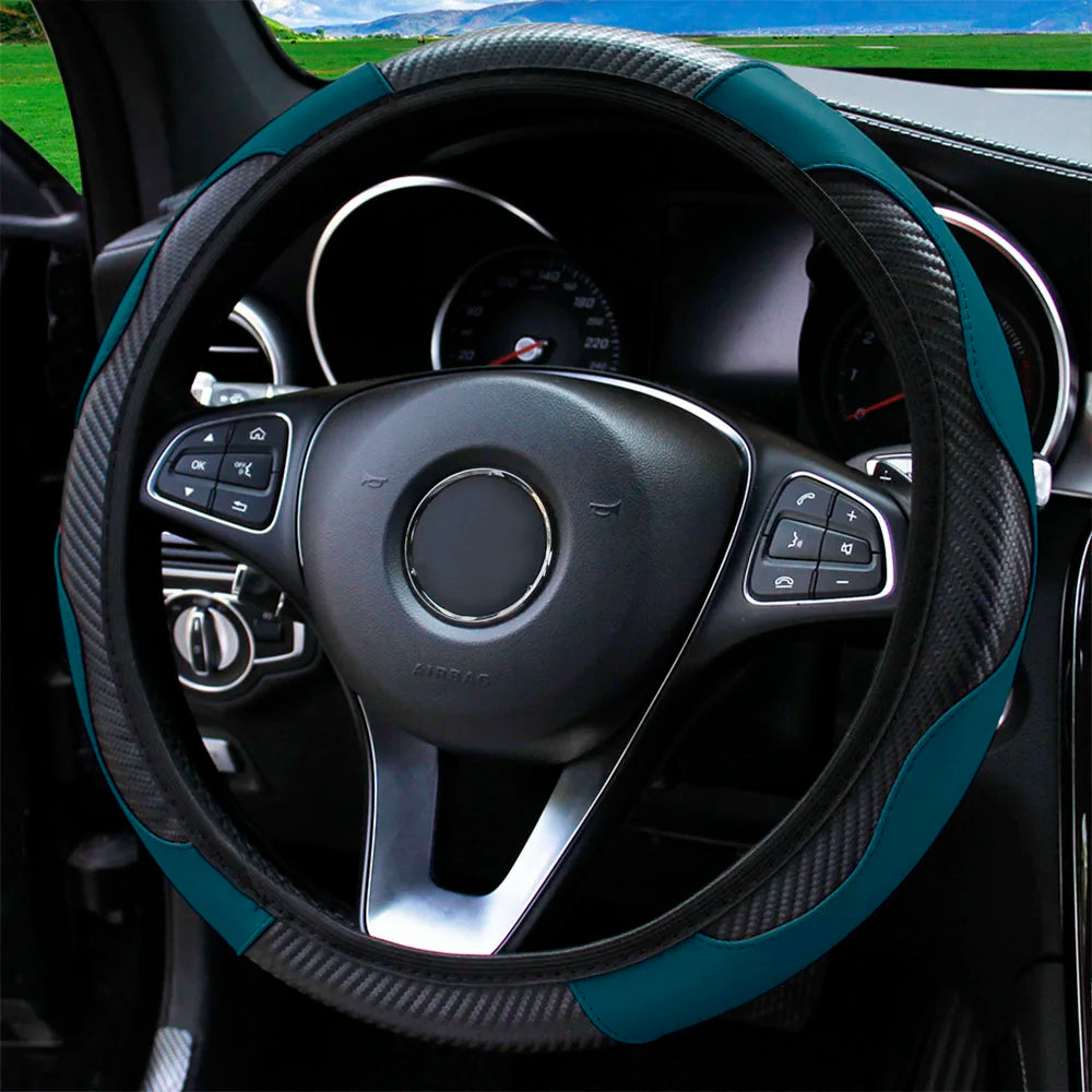 PU Carbon Fiber Leather Car Steering Wheel Cover 37CM 38CM